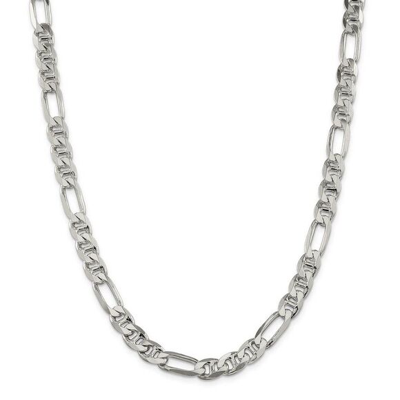 Mens 7.75mm Sterling Silver Solid Figaro Anchor Chain Bracelet, 7 Inch